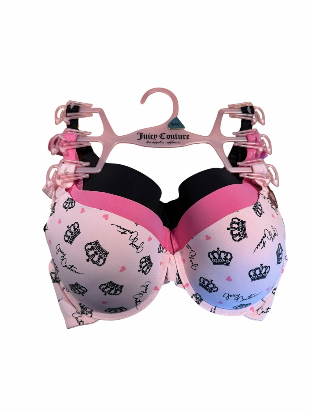 Juicy Couture Pink Black Crown-Print Push-Up Bra